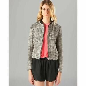 Maje Azurate Jacket Tweed Blue White Zip Front Pockets Blouson Bomber 2 M